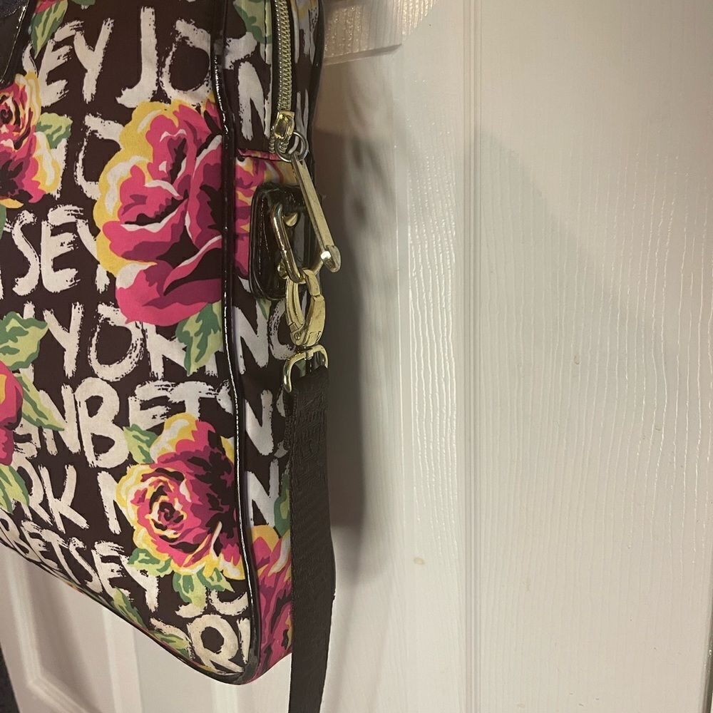 Betsey Johnson Nylon colorful large laptop shoulder bag black patent trim &strap - Picture 7 of 14